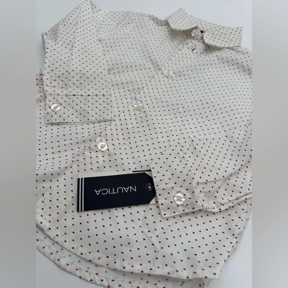 NAUTICA Kid’s Button Down Collared Dress Shirt Sz 4 Regular NWT White Design